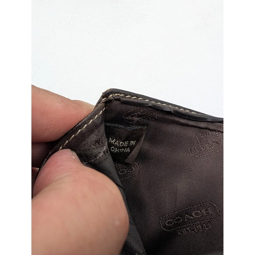 Coach Wallet Mens Brown Canvas Leather Bifold Signature Stripe Logo Card Holder